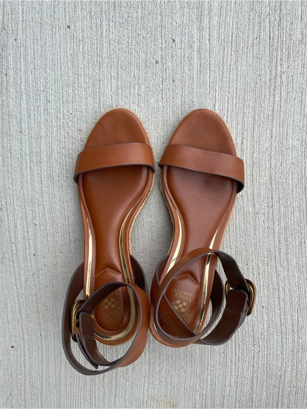 Vince Camuto Brown Leather Ankle-Strap Espadrille Wedge